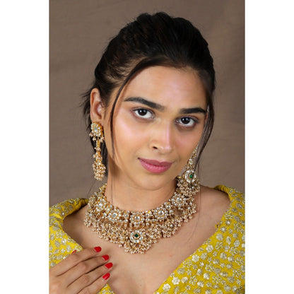 RIANA JEWELLERY Women Gold Finish White Hangings Necklace Set