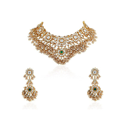 RIANA JEWELLERY Women Gold Finish White Hangings Necklace Set