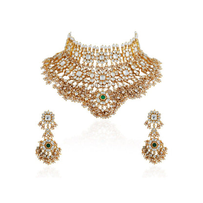 RIANA JEWELLERY Trendy Bridal Necklace Set/22Kt Gold Plated Necklace With White Hangings
