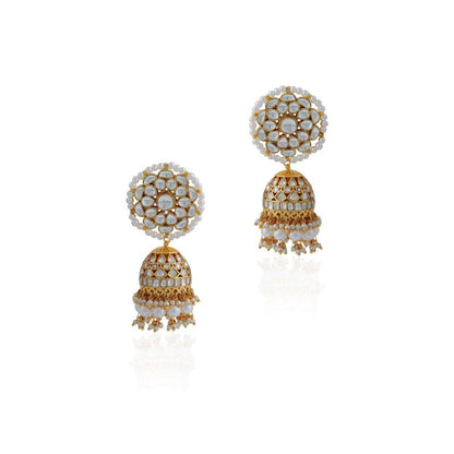 RIANA JEWELLERY Gold Plated White Bridal Necklace With Jhumki/Traditional Wear Jadau Necklace Set
