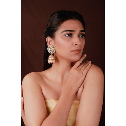 RIANA JEWELLERY Gold Plated White Bridal Necklace With Jhumki/Traditional Wear Jadau Necklace Set