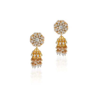 RIANA JEWELLERY Gold Finish Royal Necklace Set With Pearl Drops And Jhumki Earrings