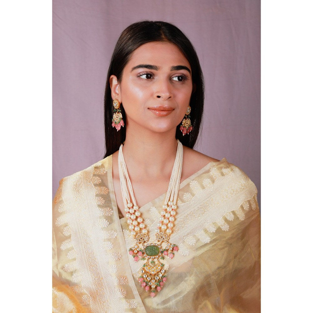 RIANA JEWELLERY Stylishly Designed Hand Crafted Long Pearl Necklace With Multi Colour Beads