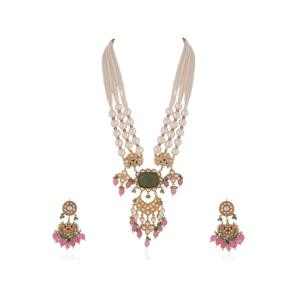 RIANA JEWELLERY Stylishly Designed Hand Crafted Long Pearl Necklace With Multi Colour Beads