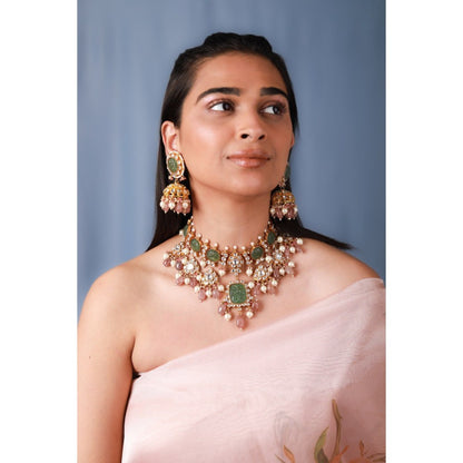 RIANA JEWELLERY Mint Green Handcrafted Necklace Set