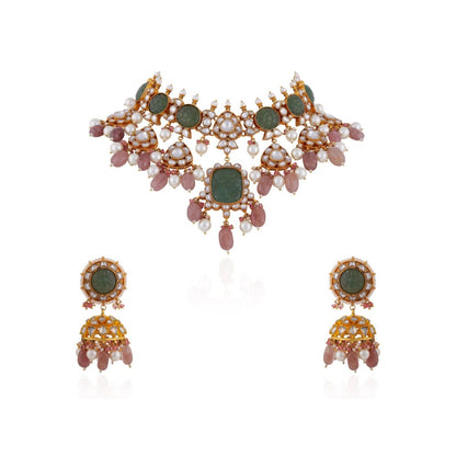 RIANA JEWELLERY Mint Green Handcrafted Necklace Set