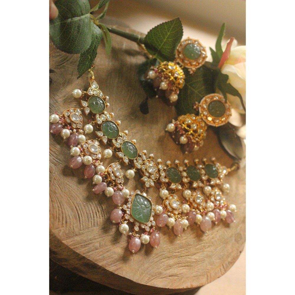 RIANA JEWELLERY Mint Green Handcrafted Necklace Set