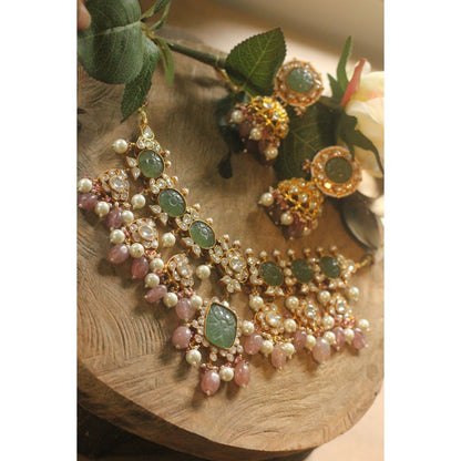 RIANA JEWELLERY Mint Green Handcrafted Necklace Set
