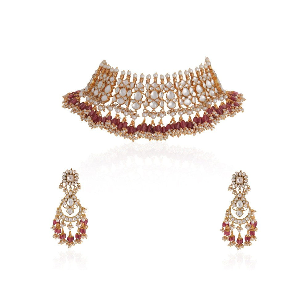 RIANA JEWELLERY Handcrafted Polki Kundan Necklace Set