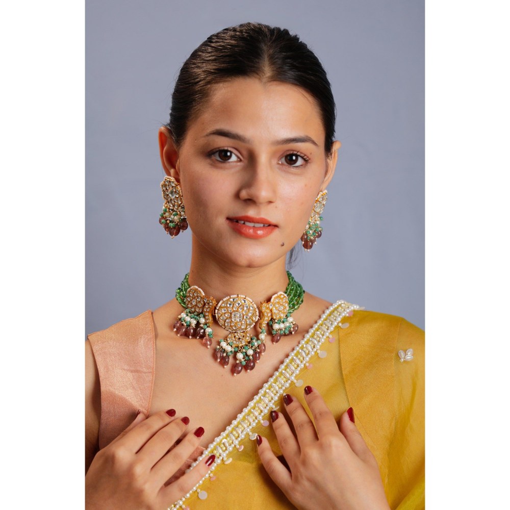 RIANA JEWELLERY Designer Gorgeous Pink Green Choker Set