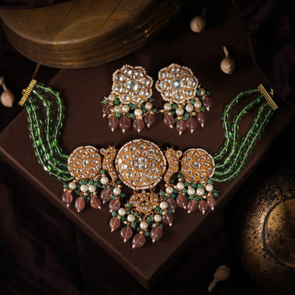 RIANA JEWELLERY Designer Gorgeous Pink Green Choker Set