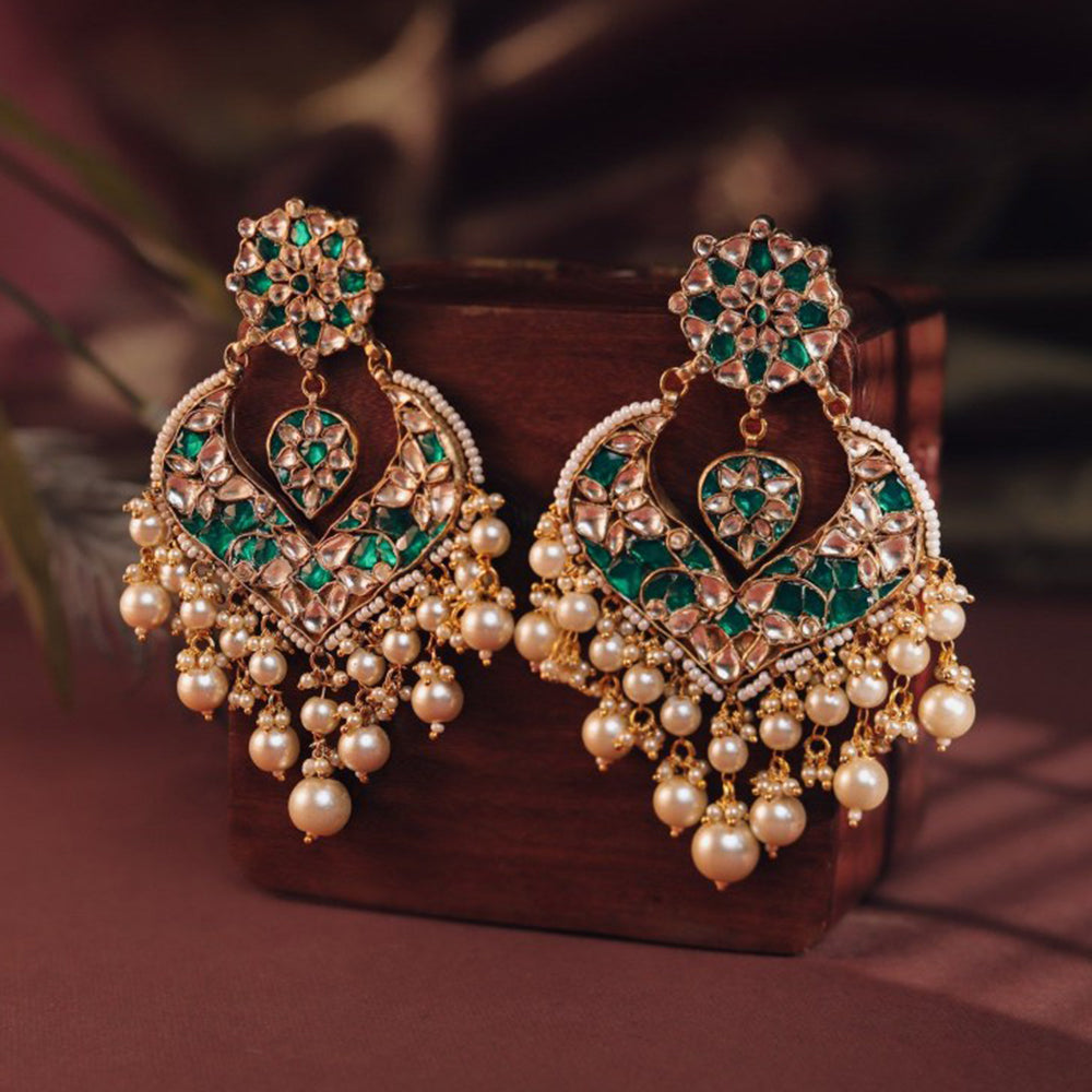 RIANA JEWELLERY Indian Wedding Wear Green White Necklace Set With Pearl