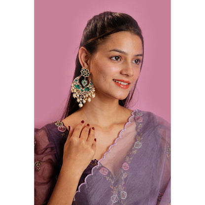 RIANA JEWELLERY Indian Wedding Wear Green White Necklace Set With Pearl