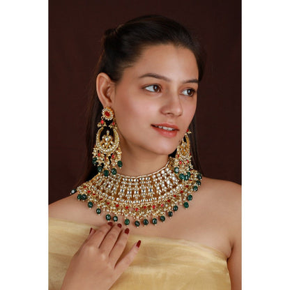 RIANA JEWELLERY Indian Bridal Wear Pink Green Necklace Set