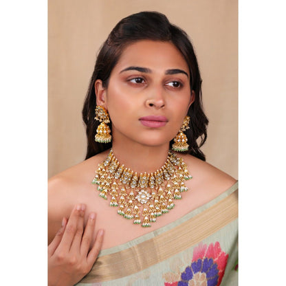 RIANA JEWELLERY Heavy Jadtar Kundan Set With Pearl And Jhumki's
