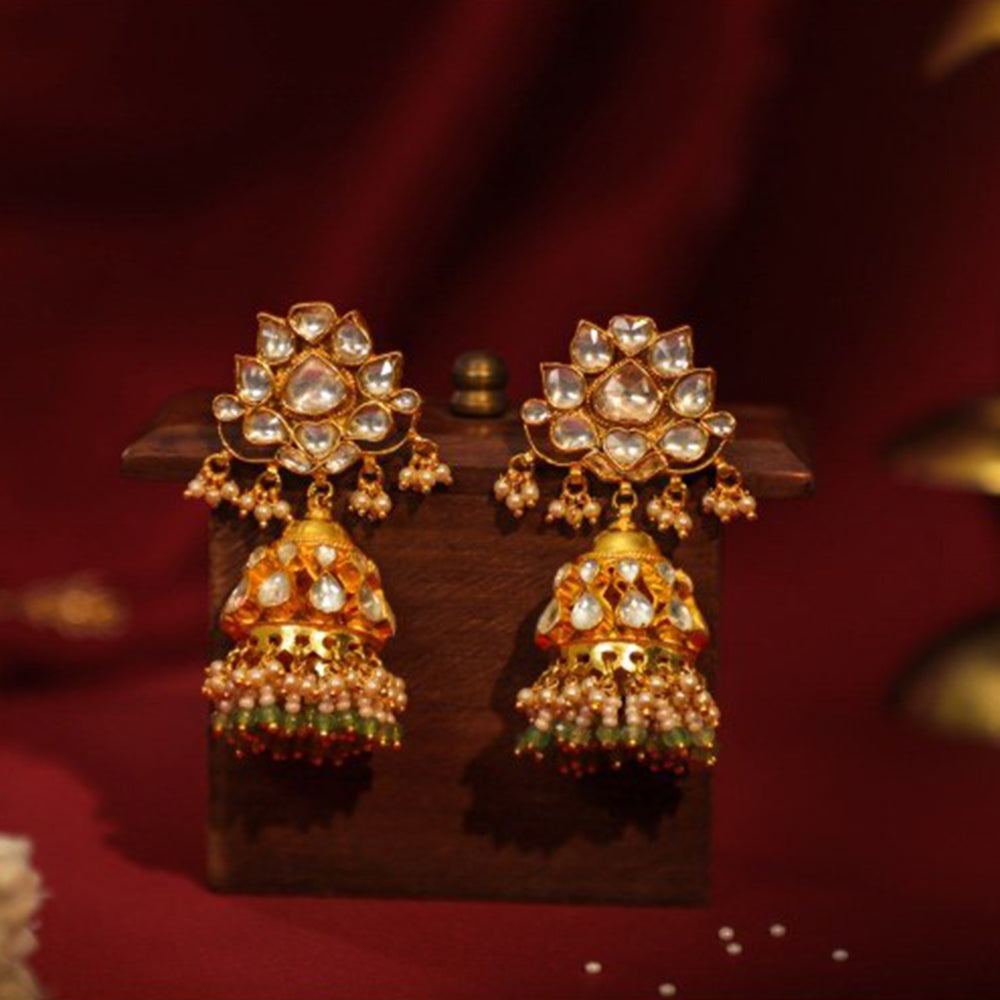 RIANA JEWELLERY Heavy Jadtar Kundan Set With Pearl And Jhumki's