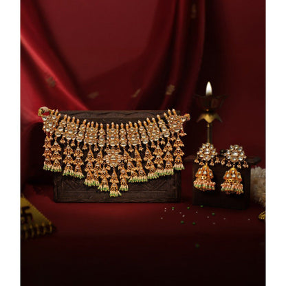 RIANA JEWELLERY Heavy Jadtar Kundan Set With Pearl And Jhumki's