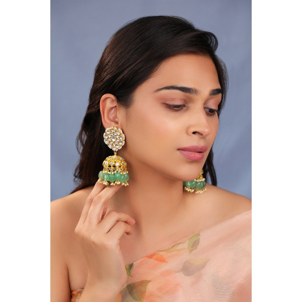 RIANA JEWELLERY Jade Green Bridal Necklace With Jhumki Earrings