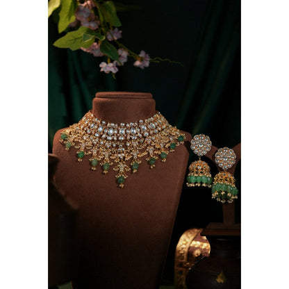 RIANA JEWELLERY Jade Green Bridal Necklace With Jhumki Earrings