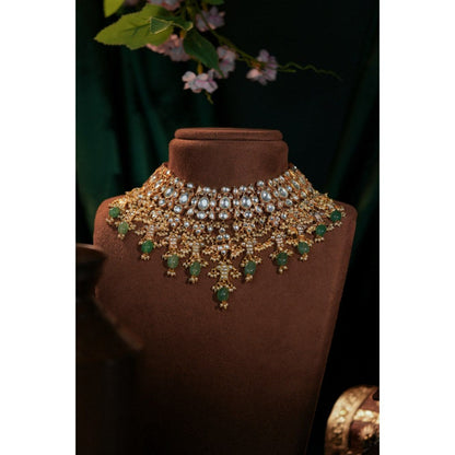RIANA JEWELLERY Jade Green Bridal Necklace With Jhumki Earrings