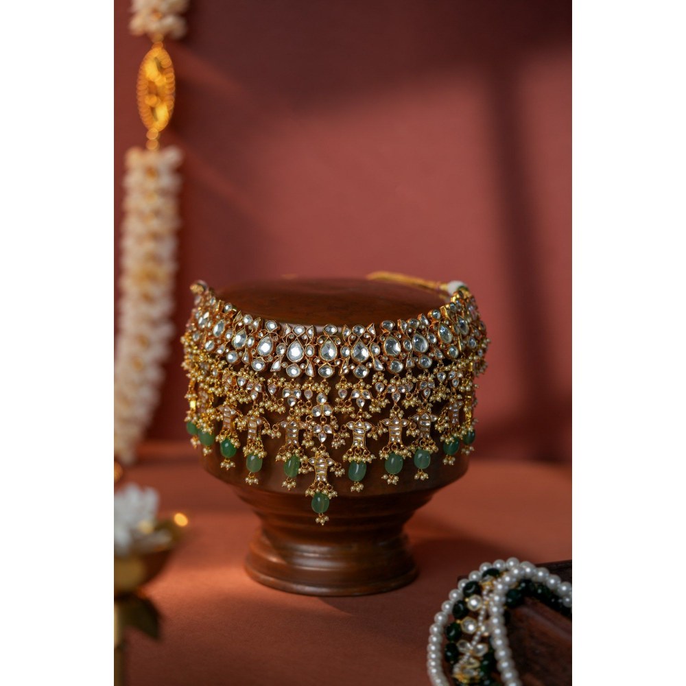 RIANA JEWELLERY Jade Green Bridal Necklace With Jhumki Earrings