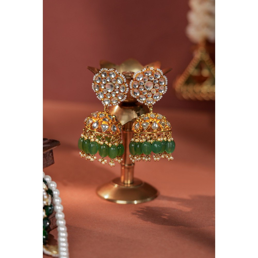 RIANA JEWELLERY Jade Green Bridal Necklace With Jhumki Earrings