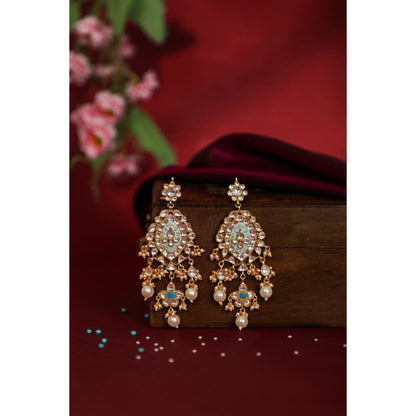 RIANA JEWELLERY Firozi Blue Pendant Necklace With Delicate Mina Work And Long Festive Wear Earrings