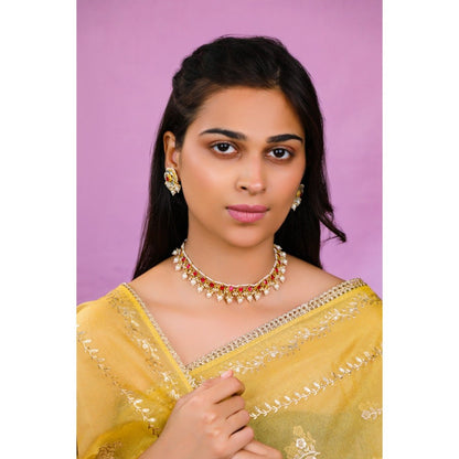 RIANA JEWELLERY Delicate Yet Minimalistic Single Line Festive Wear Necklace Set