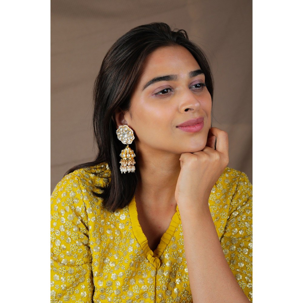 RIANA JEWELLERY Indian Traditional Wear White Pearl Jhumka