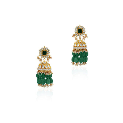 RIANA JEWELLERY Festive Wear Emerald Green Beads Floral Jhumki's