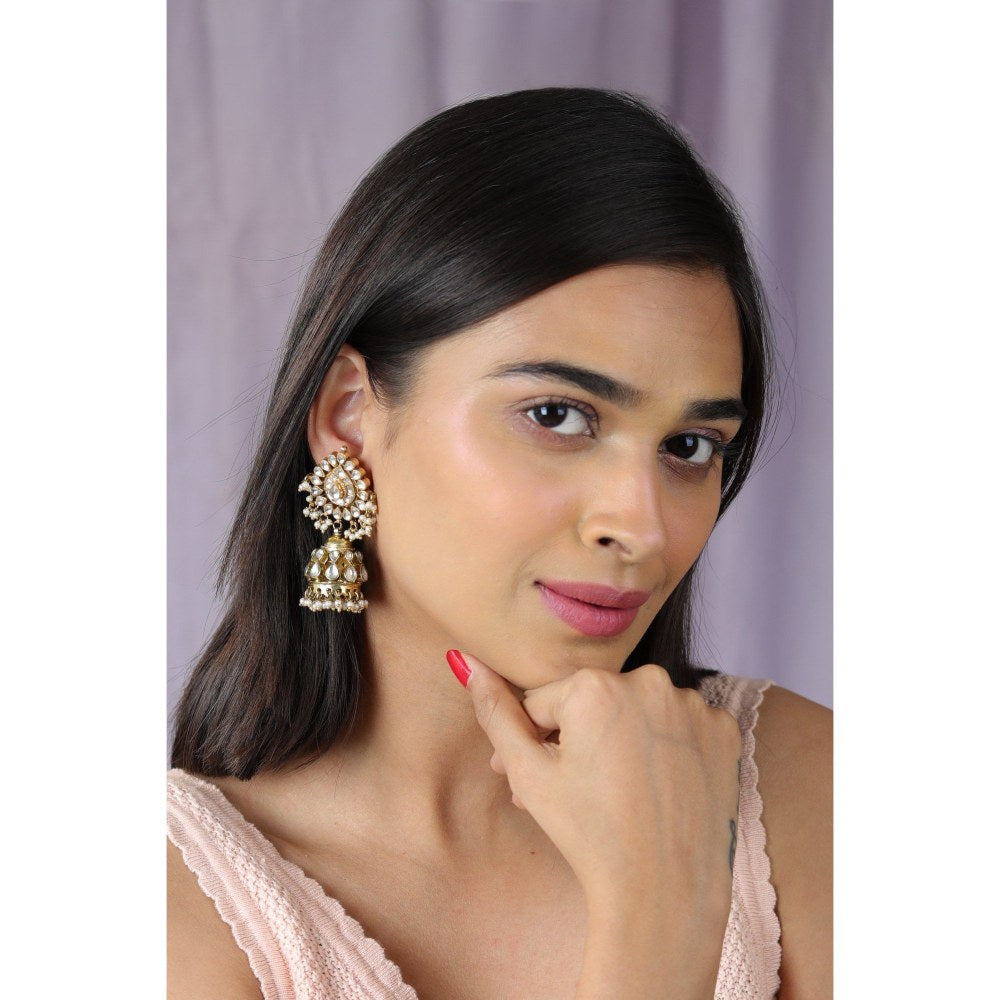 RIANA JEWELLERY White Jadtar Jhumka/Bridesmaid Jadau Jhumka/Wedding Earrings