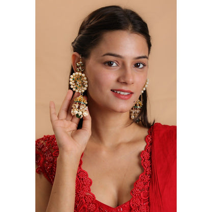 RIANA JEWELLERY Gold Plated Green And White Jhumka