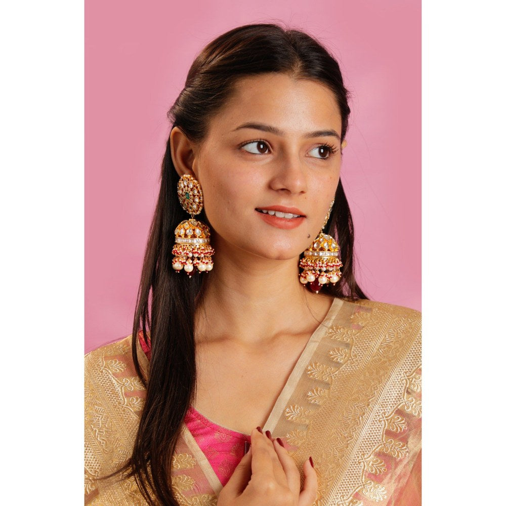 RIANA JEWELLERY Red And Green Traditional Wear Jhumka For Women