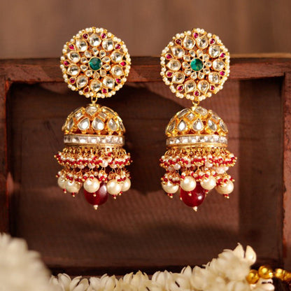 RIANA JEWELLERY Red And Green Traditional Wear Jhumka For Women