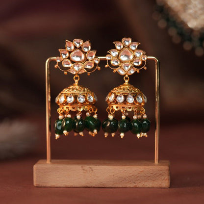 RIANA JEWELLERY Emerald Green Beaded Jhumka