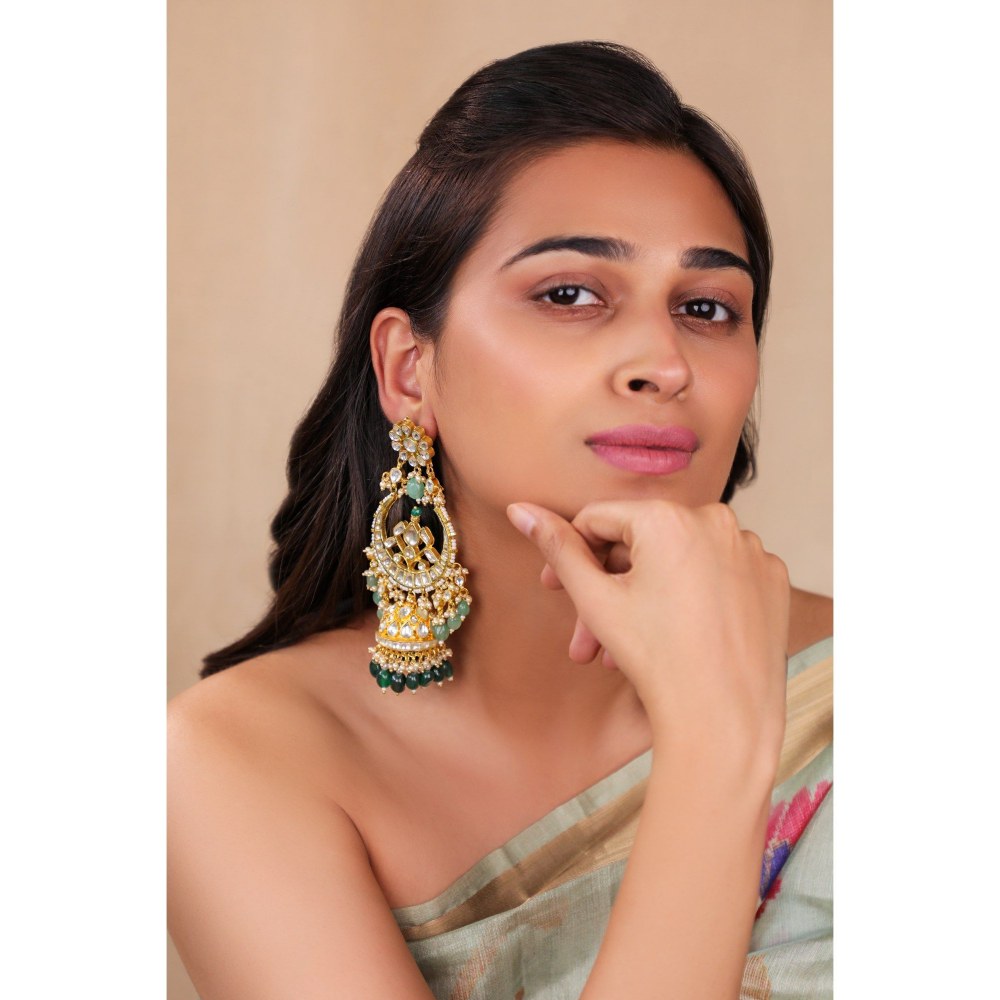 RIANA JEWELLERY Heritage Jhumki's In Emerald