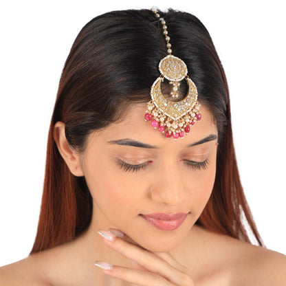 RIANA JEWELLERY Rani Pink Jadtar Maang Tikka