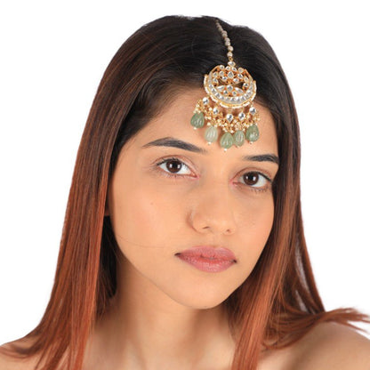 RIANA JEWELLERY Unique Jade Shape Maang Tikka