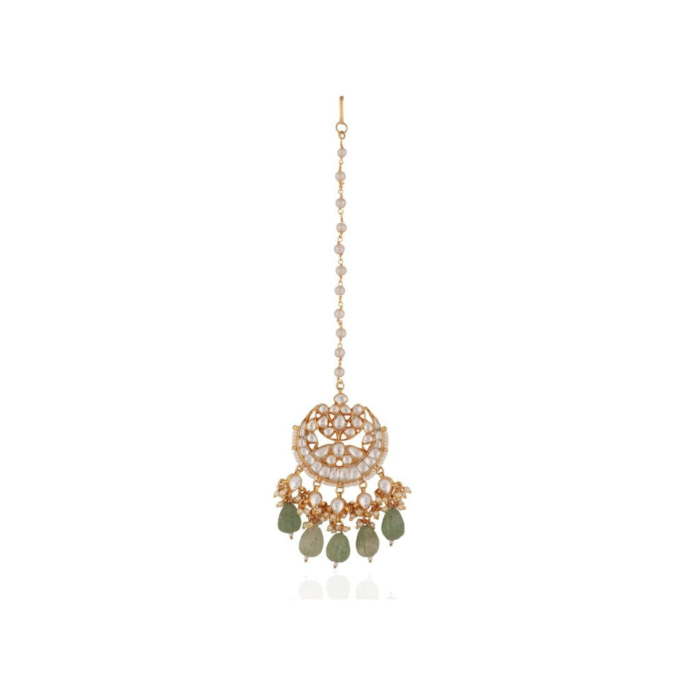 RIANA JEWELLERY Unique Jade Shape Maang Tikka