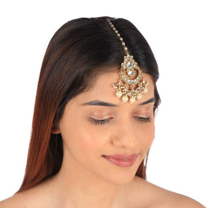 RIANA JEWELLERY Gold Finish Pearl Maang Tikka