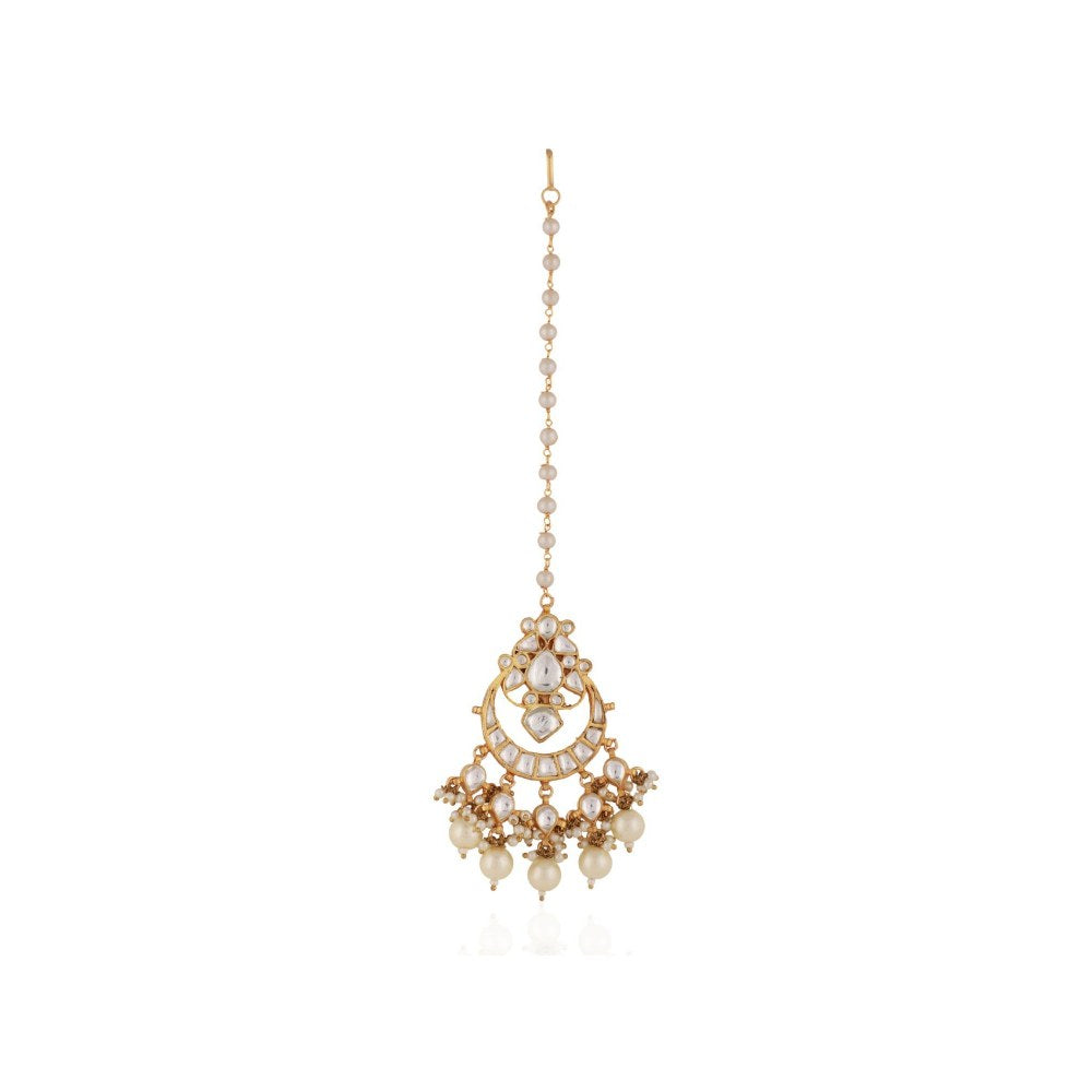RIANA JEWELLERY Gold Finish Pearl Maang Tikka