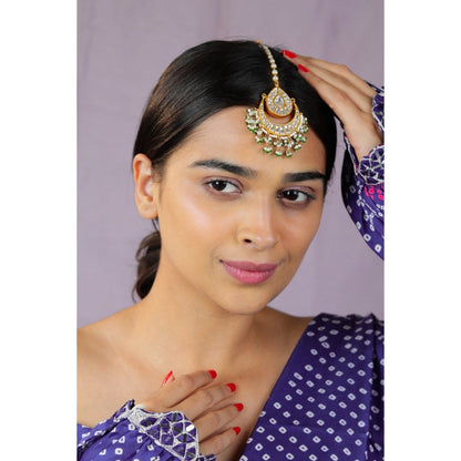 RIANA JEWELLERY Bollywood Style Green White Maang Tikka/Wedding Jewellery