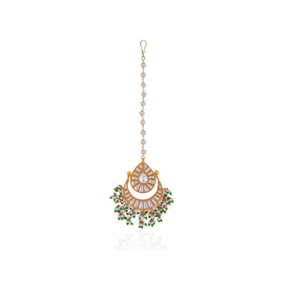 RIANA JEWELLERY Bollywood Style Green White Maang Tikka/Wedding Jewellery