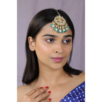 RIANA JEWELLERY Gold Finish Jadtar Green White Maang Tikka