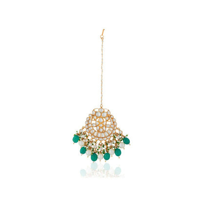 RIANA JEWELLERY Gold Finish Jadtar Green White Maang Tikka