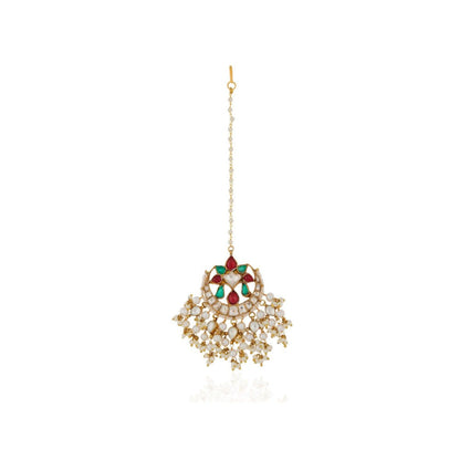 RIANA JEWELLERY Antique Ethnic Chand shape Tiika With Ruby And Emerald Touch