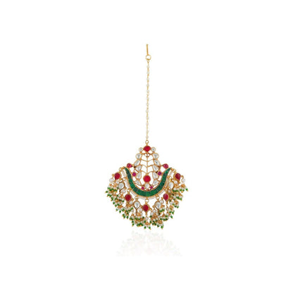 RIANA JEWELLERY Indian Forehead Jewellery/Jadtar Pink Green Maang Tikka