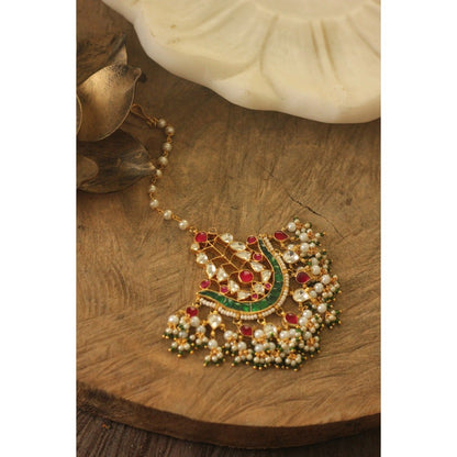 RIANA JEWELLERY Indian Forehead Jewellery/Jadtar Pink Green Maang Tikka