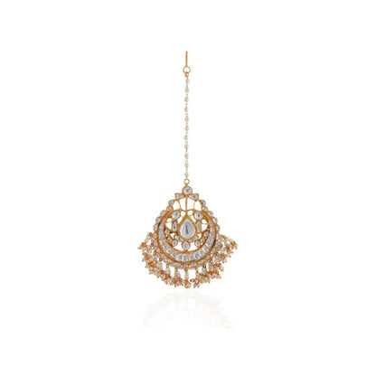 RIANA JEWELLERY Women Gold Plated Pearl And Jadtar Studded Maang Tikka