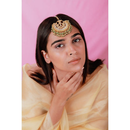 RIANA JEWELLERY Green White Hangings Jadtar Maang Tikka